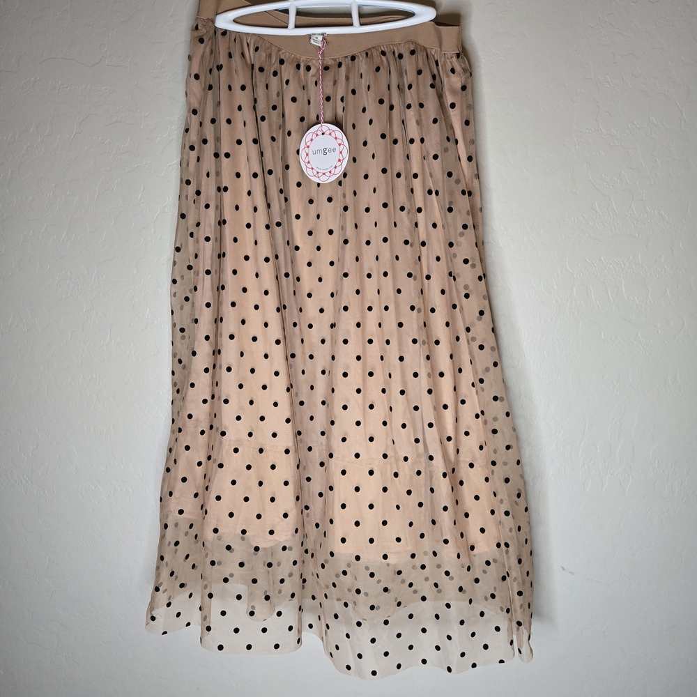 Umgee Midi Skirt Soft Tulle Polka Dot Boho Chic Romantic Size M